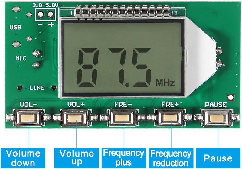 XIITIA 2pcs DC 3V-5V FM Transmitter Module Stereo FM Transmitter DSP PLL 87-108MHz Stereo Digital Wireless Microphone Board Multi-Function Frequency Modulation with LCD Display Line/USB/Mic Input - Image 5